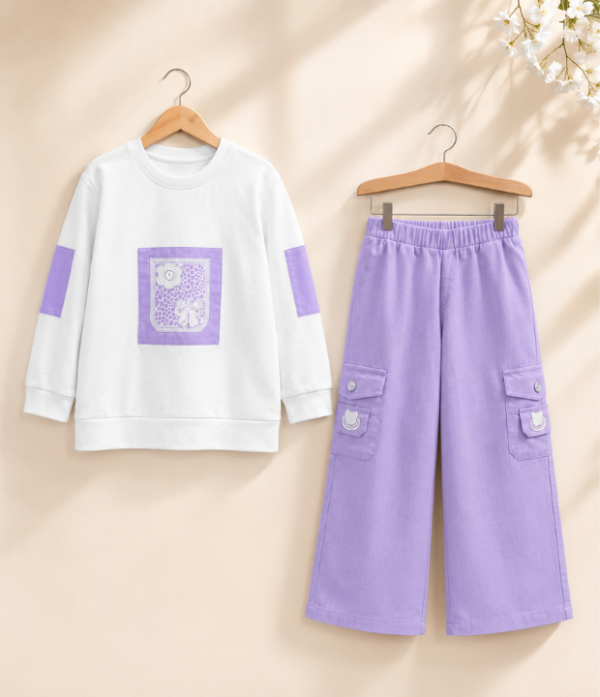 Girls Cargo Co-Ord Set | Stylish Top & Wide Leg Pant Set for Girls Casual Wear