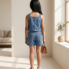 Girls Denim Top & Shorts Set | Stylish Sleeveless Kids Western Wear Outfit