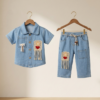 Girls Light Denim 2 Piece Set | Stylish Denim Shirt & Capri Pant Outfit for Girls
