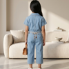 Girls Light Denim 2 Piece Set | Stylish Denim Shirt & Capri Pant Outfit for Girls