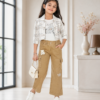 Girls Printed Top with Striped Shrug & Cargo Pant Set | Stylish Girls Western Wear Outfit