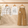 Girls Printed Top with Striped Shrug & Cargo Pant Set | Stylish Girls Western Wear Outfit