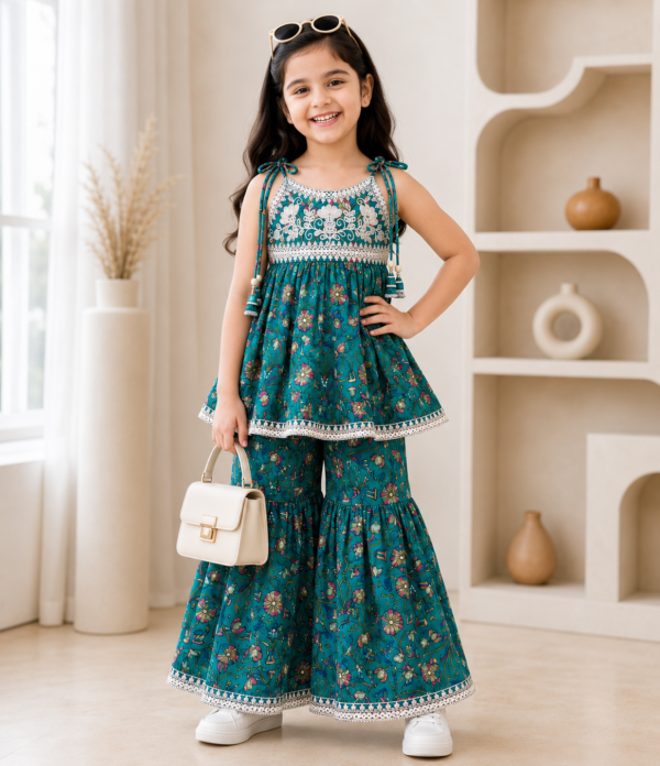 Girls Printed Kurti & Sharara Set | Ethnic Kids Festive Wear Outfit