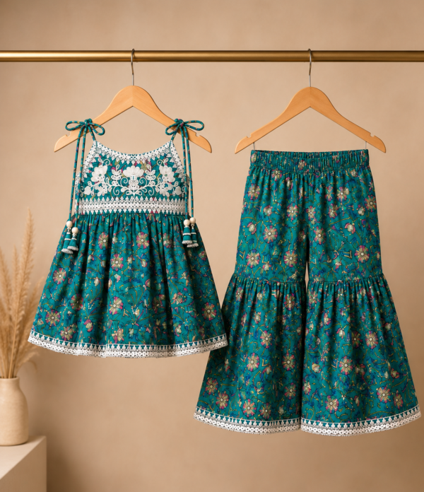 Girls Printed Kurti & Sharara Set | Ethnic Kids Festive Wear Outfit
