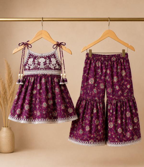 Girls Printed Kurti & Sharara Set | Ethnic Kids Festive Wear Outfit