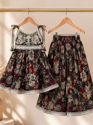 Girls Floral Printed Gharara Set | Stylish Ethnic Party Wear Dress for Girls