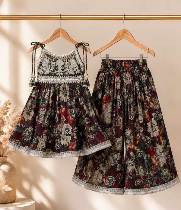 Girls Floral Printed Gharara Set | Stylish Ethnic Party Wear Dress for Girls