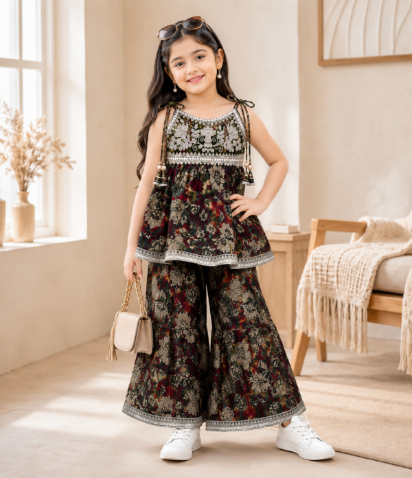 Girls Floral Printed Gharara Set | Stylish Ethnic Party Wear Dress for Girls