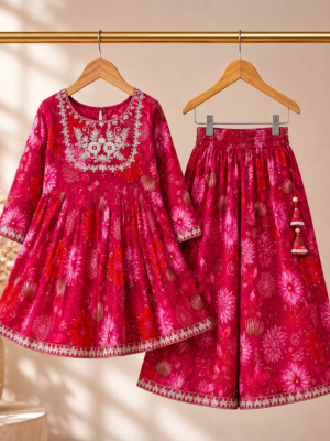 Girls Floral Printed Kurti Sharara Set | Stylish Ethnic Wear 2 Piece Outfit for Girls