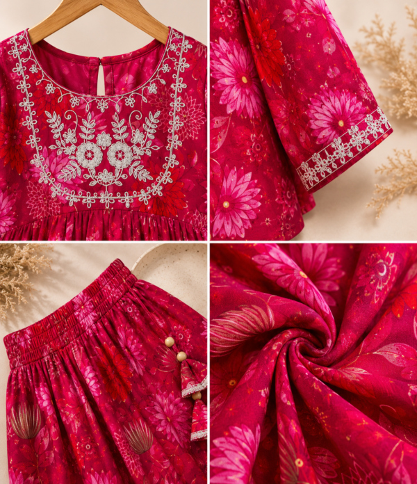 Girls Floral Printed Kurti Sharara Set | Stylish Ethnic Wear 2 Piece Outfit for Girls
