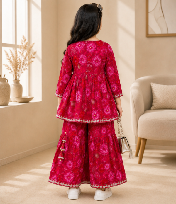 Girls Floral Printed Kurti Sharara Set | Stylish Ethnic Wear 2 Piece Outfit for Girls
