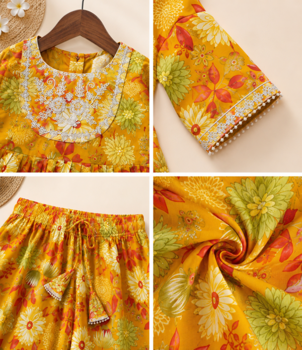Girls Floral Printed Kurti Sharara Set | Stylish Ethnic Wear 2 Piece Outfit for Girls