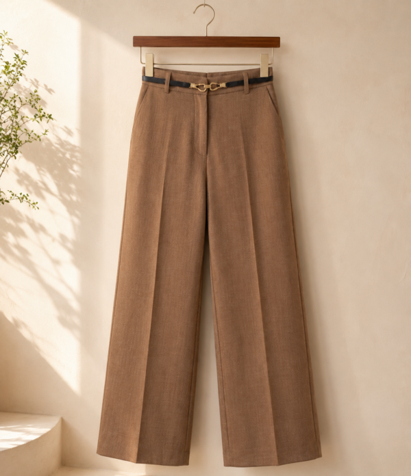 Women's Cotton Blend High Waist Wide Leg Formal Trousers | Casual Office Wear Palazzo Pants with Belt