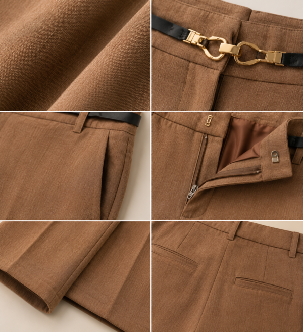 Women's Cotton Blend High Waist Wide Leg Formal Trousers | Casual Office Wear Palazzo Pants with Belt