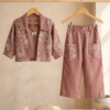 Girls Stylish 3 Piece Co-Ord Set with Printed Shrug | Kids Fashion Top Pant & Jacket Set for Girls