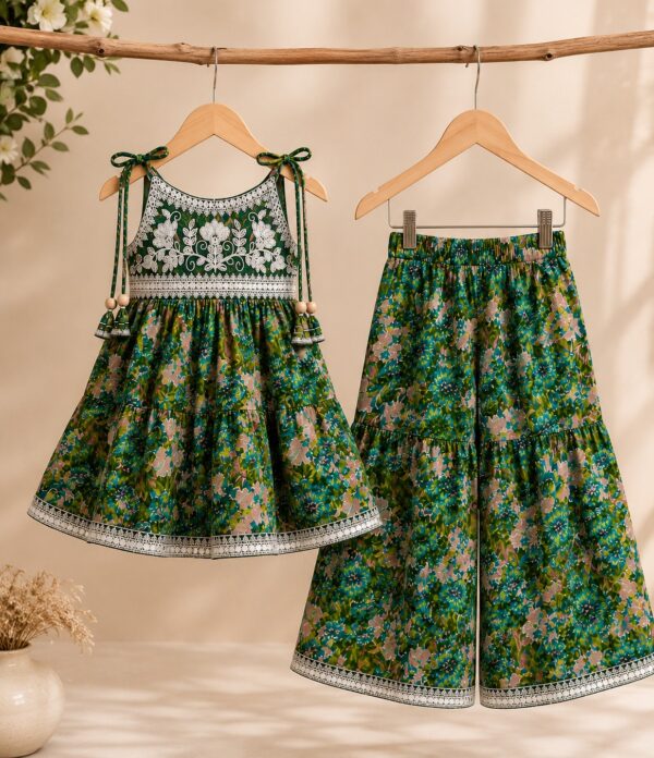 Girls Floral Gharara Set | Stylish Ethnic Wear Dress for Girls with Printed Kurti & Gharara