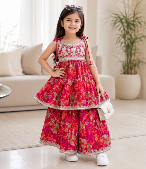 Girls Floral Gharara Set | Stylish Ethnic Wear Dress for Girls with Printed Kurti & Gharara