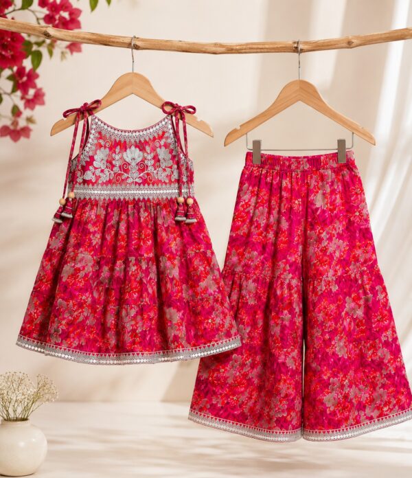 Girls Floral Gharara Set | Stylish Ethnic Wear Dress for Girls with Printed Kurti & Gharara