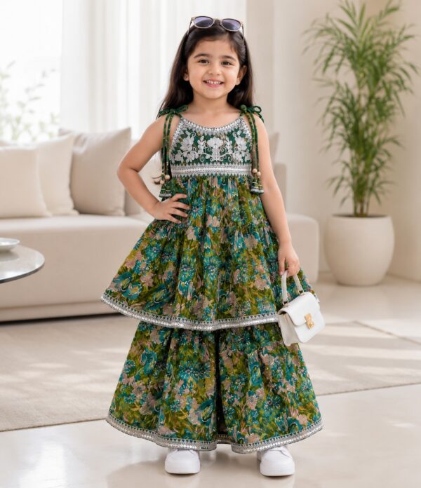Girls Floral Gharara Set | Stylish Ethnic Wear Dress for Girls with Printed Kurti & Gharara