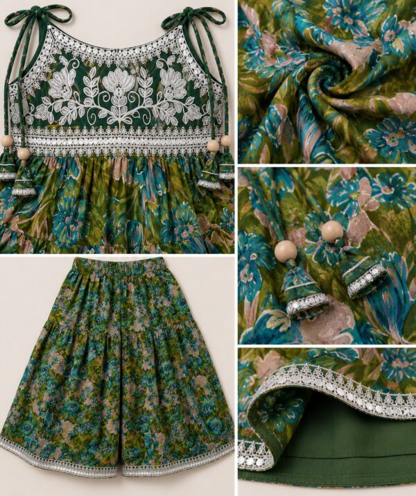 Girls Floral Gharara Set | Stylish Ethnic Wear Dress for Girls with Printed Kurti & Gharara