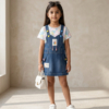 Girls Denim Pinafore Dress with Printed T-Shirt | Stylish Girls Dungaree Dress Set