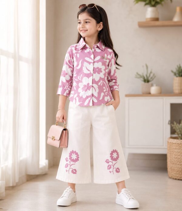 Girls Floral Printed Shirt & Palazzo Pant Set | Trendy Girls Western Wear Outfit