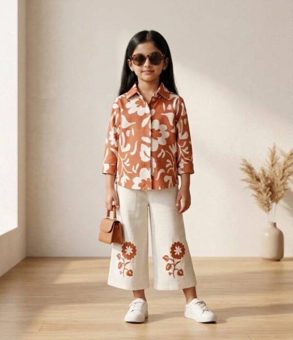 Girls Floral Printed Shirt & Palazzo Pant Set | Trendy Girls Western Wear Outfit