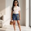 Girls Printed Shirt & Denim Shorts Set | Trendy Girls Western Wear Outfit
