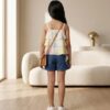 Girls Multicolor Layered Top & Denim Shorts Set | Trendy Girls Summer Wear