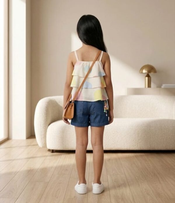 Girls Multicolor Layered Top & Denim Shorts Set | Trendy Girls Summer Wear
