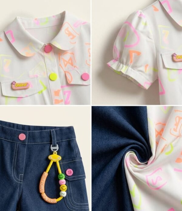 Girls Printed Shirt & Denim Shorts Set | Trendy Girls Western Wear Outfit
