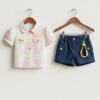 Girls Printed Shirt & Denim Shorts Set | Trendy Girls Western Wear Outfit