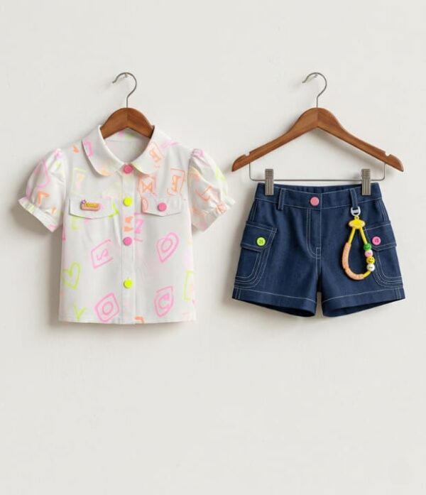 Girls Printed Shirt & Denim Shorts Set | Trendy Girls Western Wear Outfit