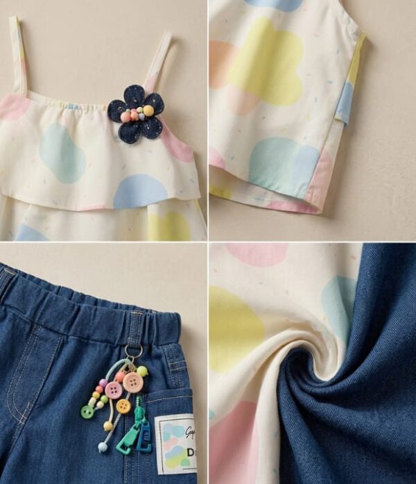 Girls Multicolor Layered Top & Denim Shorts Set | Trendy Girls Summer Wear