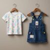 Girls Denim Pinafore Dress with Printed T-Shirt | Stylish Girls Dungaree Dress Set