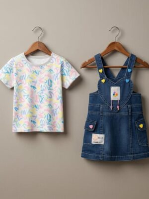 WhatsApp Image 2026-05-15 at 1.53.44 PM (1) Girls Denim Pinafore Dress with Printed T-Shirt | Stylish Girls Dungaree Dress Set