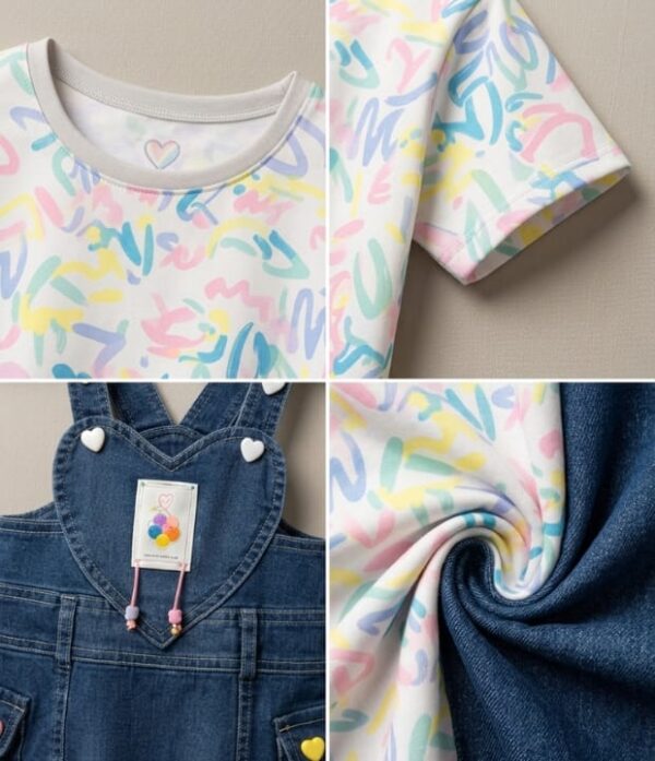Girls Denim Pinafore Dress with Printed T-Shirt | Stylish Girls Dungaree Dress Set