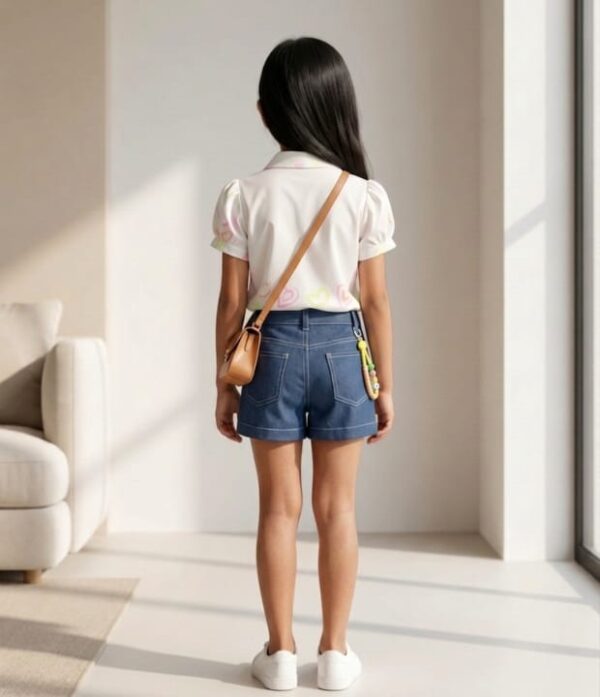 Girls Printed Shirt & Denim Shorts Set | Trendy Girls Western Wear Outfit