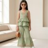 Girls Embroidered Peplum Top & Flared Pant Set | Stylish Girls Co-Ord Set