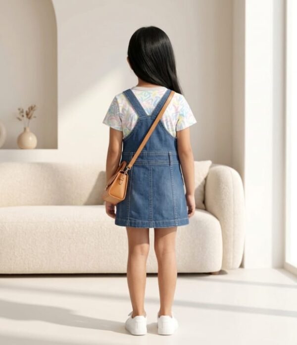 Girls Denim Pinafore Dress with Printed T-Shirt | Stylish Girls Dungaree Dress Set