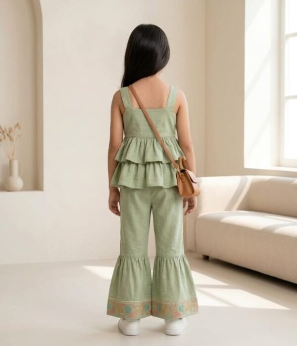 Girls Embroidered Peplum Top & Flared Pant Set | Stylish Girls Co-Ord Set