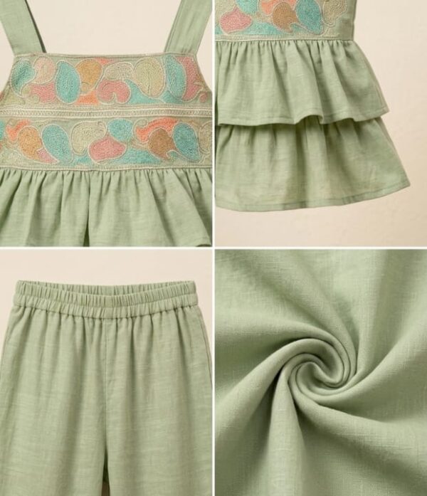 Girls Embroidered Peplum Top & Flared Pant Set | Stylish Girls Co-Ord Set