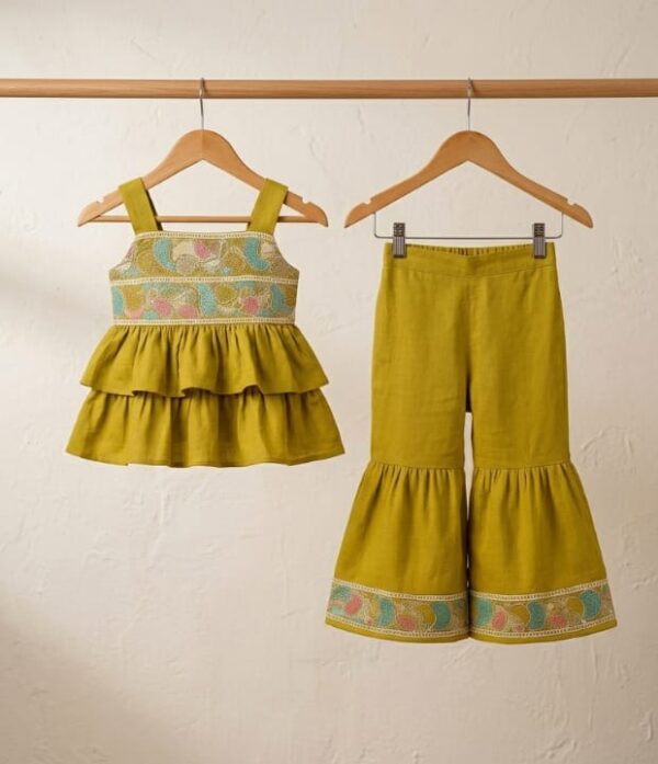 Girls Embroidered Peplum Top & Flared Pant Set | Stylish Girls Co-Ord Set