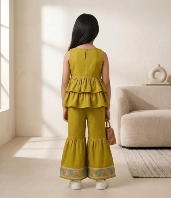 Girls Embroidered Peplum Top & Flared Pant Set | Stylish Girls Co-Ord Set