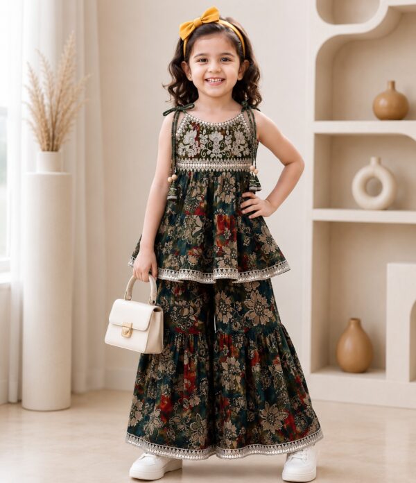Girls Printed Top & Sharara Set | Stylish Ethnic Kids Wear 2 Piece Outfit