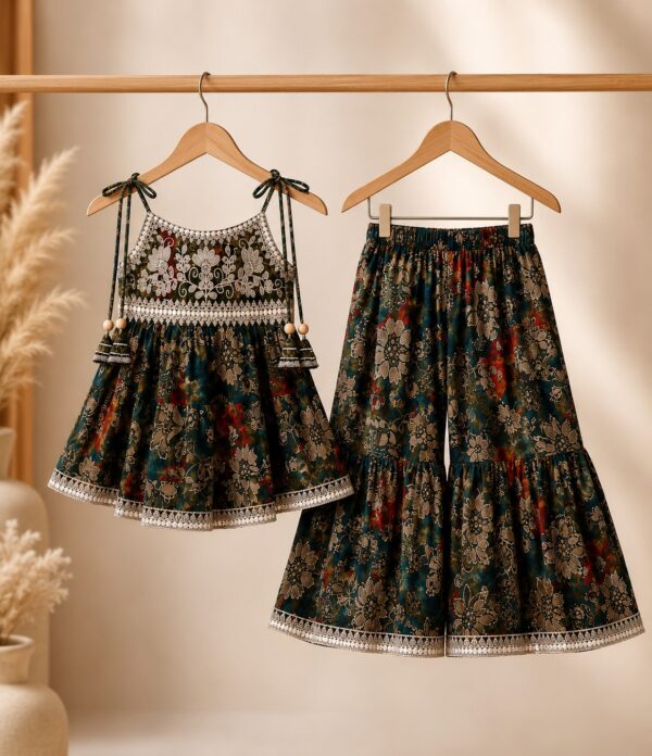 Girls Printed Top & Sharara Set | Stylish Ethnic Kids Wear 2 Piece Outfit