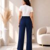 Women's Cotton Blend High Waist Wide Leg Formal Trousers | Casual Office Wear Palazzo Pants with Belt