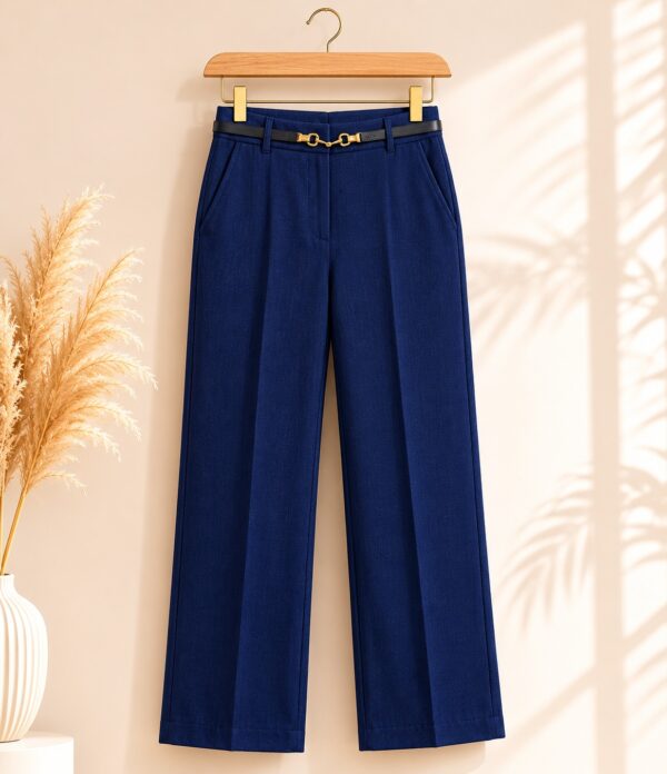 Women's Cotton Blend High Waist Wide Leg Formal Trousers | Casual Office Wear Palazzo Pants with Belt