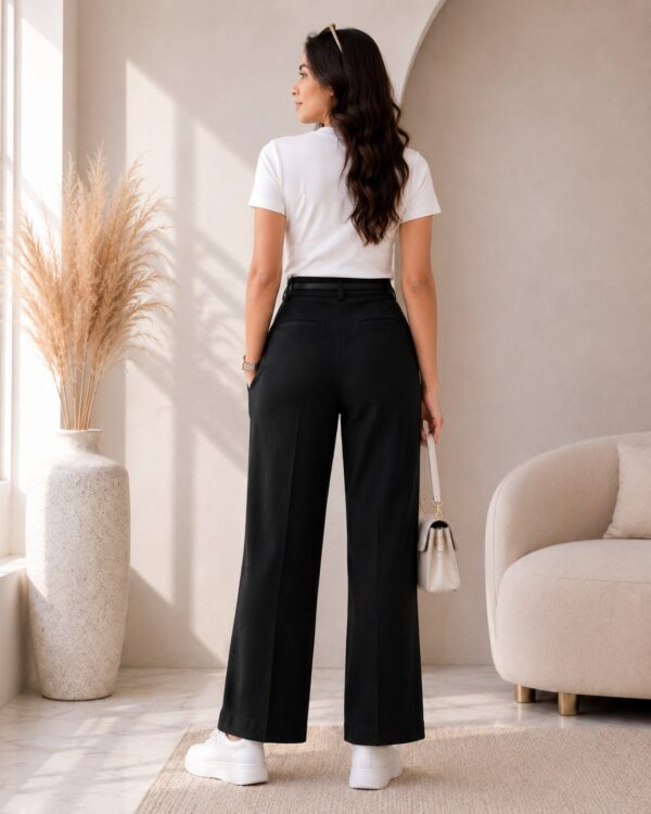 Women's Cotton Blend High Waist Wide Leg Formal Trousers | Casual Office Wear Palazzo Pants with Belt