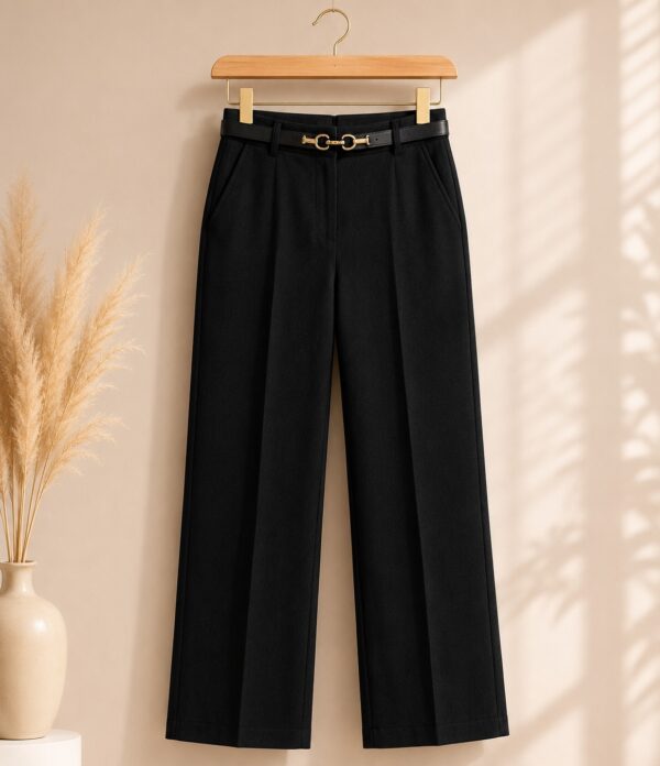 Women's Cotton Blend High Waist Wide Leg Formal Trousers | Casual Office Wear Palazzo Pants with Belt